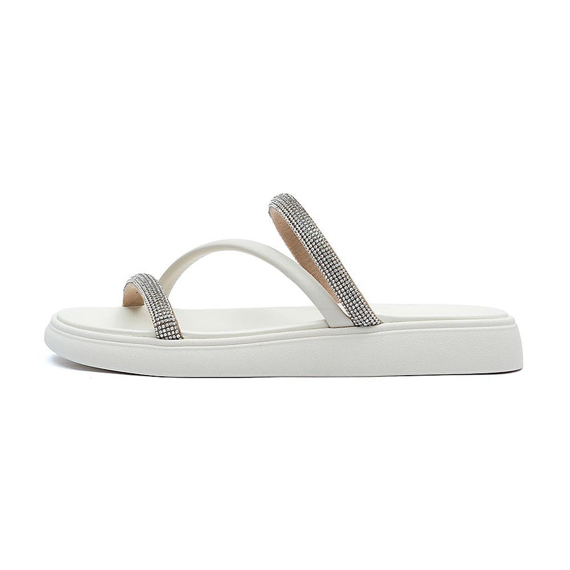 Sandália Papete Moleca Feminina Branco Off Birken Três Tiras Prata